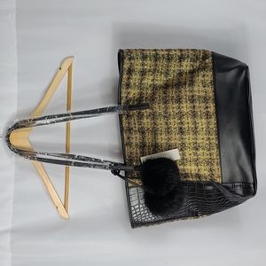 Chiccos Pom Pom Tote Bag Foiled Black Gold